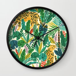 Summer paradise in tropical jungles Wall Clock | Palm, Tropicaljungle, Animal, Floral, Cheetah, Nature, Summer, Fantastic, Wildanimal, Vintage 