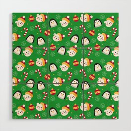 Christmas Pattern Snowman Penguin Candy Green Wood Wall Art