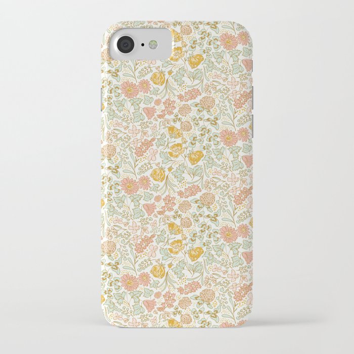 Wildflower Meadow: Blossoms of Bluebells, Buttercups, and Clovers" Design for Dresses, Table Runners, and Throw Pillows in cream, pink, mint, gold, Liberty London style, ditsy florals iPhone Case