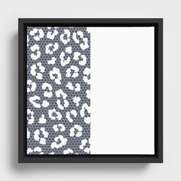 White Leopard Print Lace Vertical Split on Dark Gray Framed Canvas