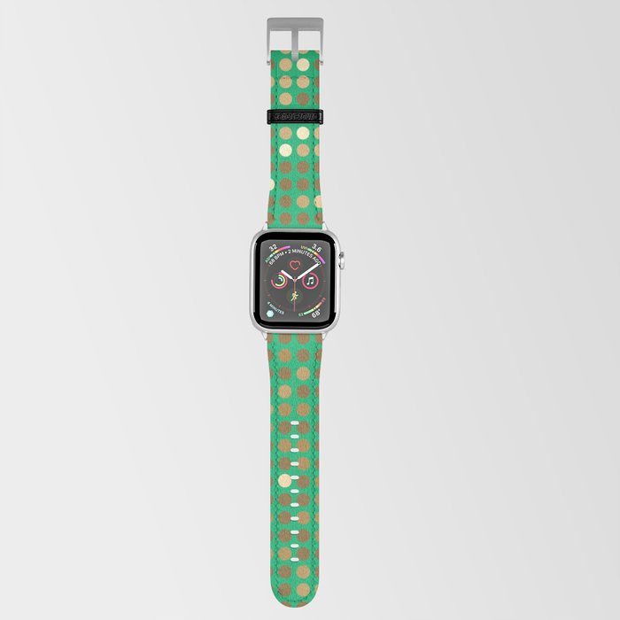 Gold Polka Dots on Green Background Apple Watch Band
