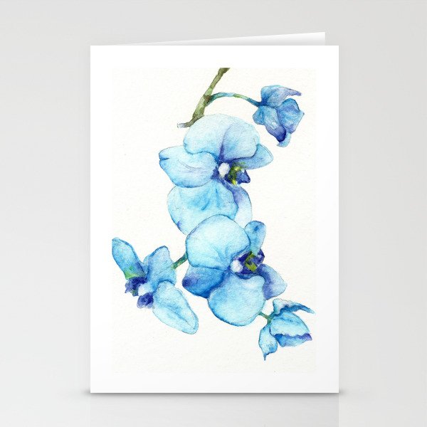 Blue Orchids Watercolor Botanical Art Stationery Cards By