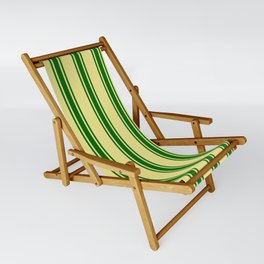 [ Thumbnail: Tan and Dark Green Colored Lined/Striped Pattern Sling Chair ]