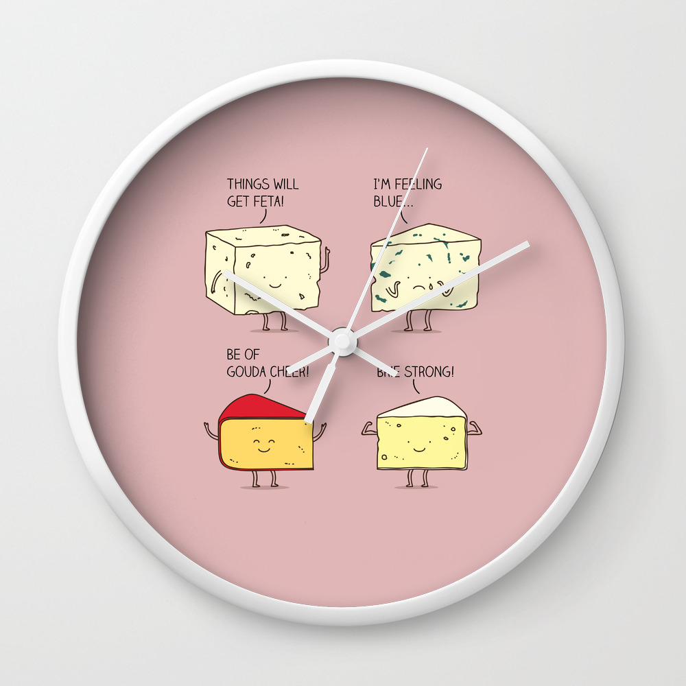 Cheesy Puns Wall Clock By Milkyprint Society6