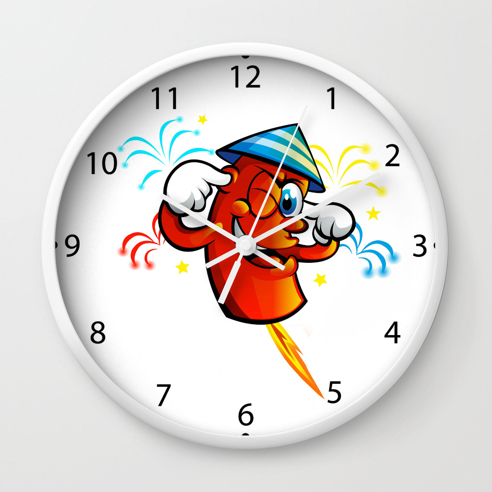 Red Cartoon Fireworks Wall Clock By Marios Society6