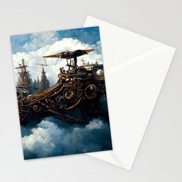 Steampunk flying ship Stationery Card