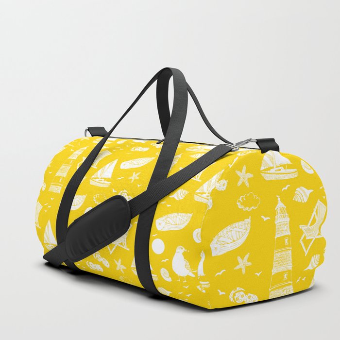Yellow And White Summer Beach Elements Pattern Duffle Bag