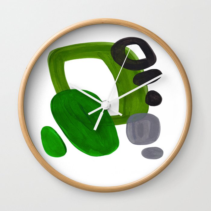 Mid Century Vintage 70's Design Abstract Minimalist Colorful Pop Art Olive Green Dark Green Grey Wall Clock