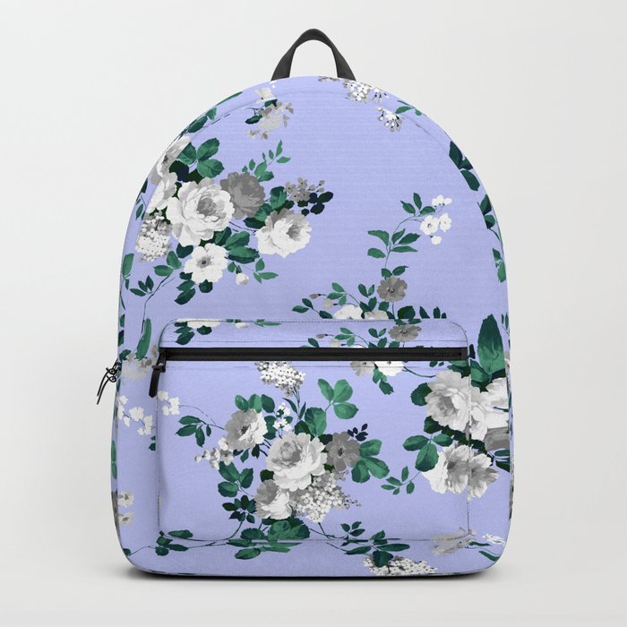 Vintage lavender white emerald green floral Backpack by Pink Water