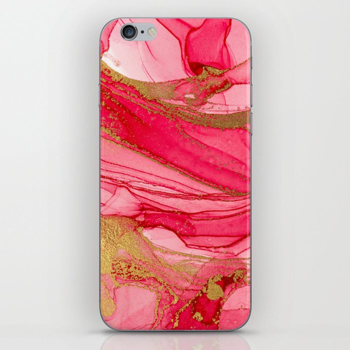 Pink and Gold Abstract Watercolor Paint iPhone Skin