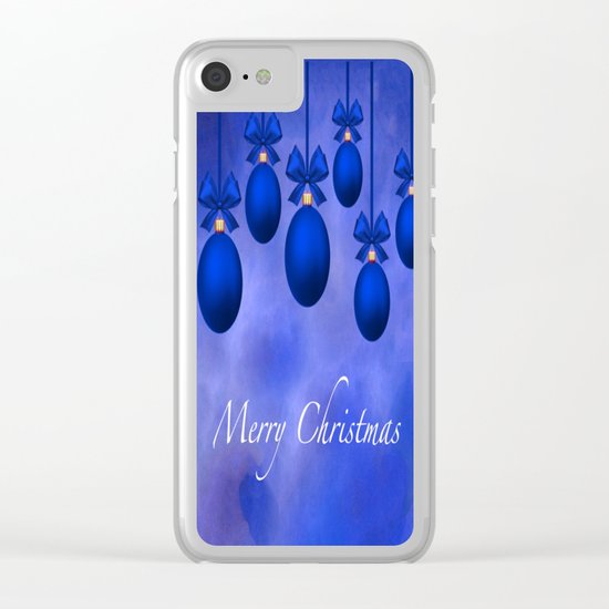 Merry Christmas Ornaments Bows and Ribbons – Blue Clear iPhone Case