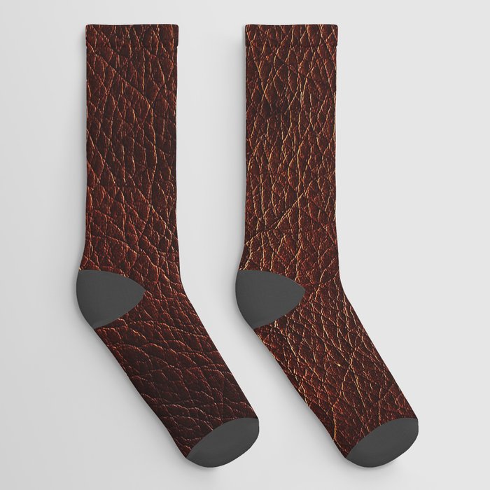 Dark brown leather texture with grunge Socks