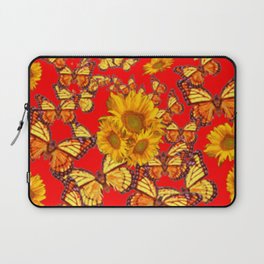 YELLOW SUNFLOWERS BUTTERFLY PATTERN ABSTRACT RED ART Laptop Sleeve