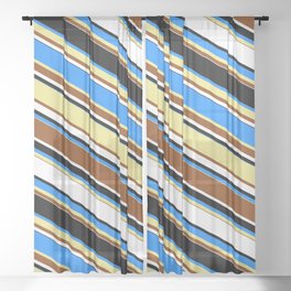 [ Thumbnail: Eyecatching Blue, Tan, Brown, White, and Black Colored Lined/Striped Pattern Sheer Curtain ]