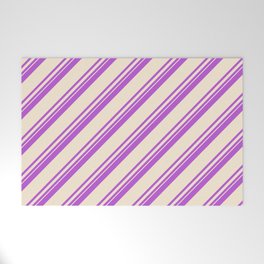 [ Thumbnail: Orchid and Beige Colored Lined Pattern Welcome Mat ]