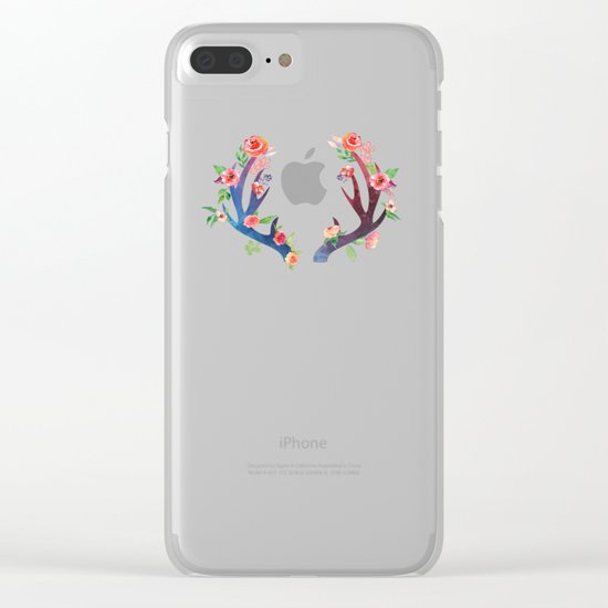 Roses and Antler - Floral flowers watercolor Illustration Clear iPhone Case