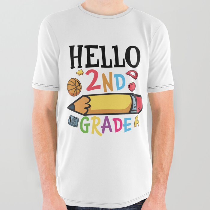 Hello 2nd Grade Back To School All Over Graphic Tee