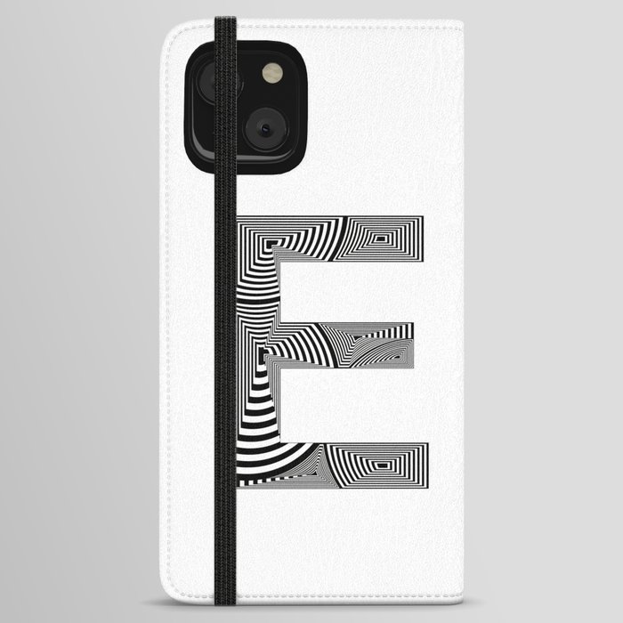 capital letter E in black and white, with lines creating volume effect iPhone Wallet Case