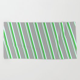 [ Thumbnail: Dark Gray, Light Cyan, and Lime Green Colored Lines Pattern Beach Towel ]
