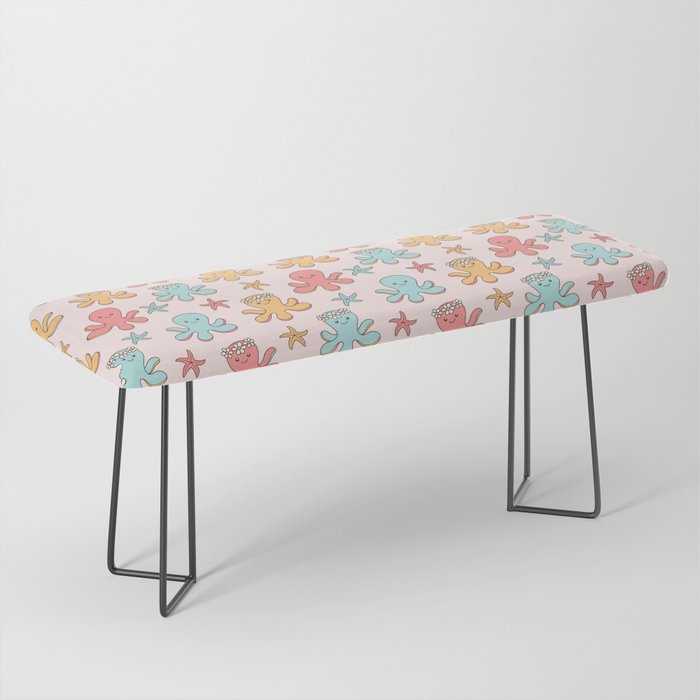 Cute Octopus Pattern, Fun Sea Animals, Colorful Pastel Colors Bench