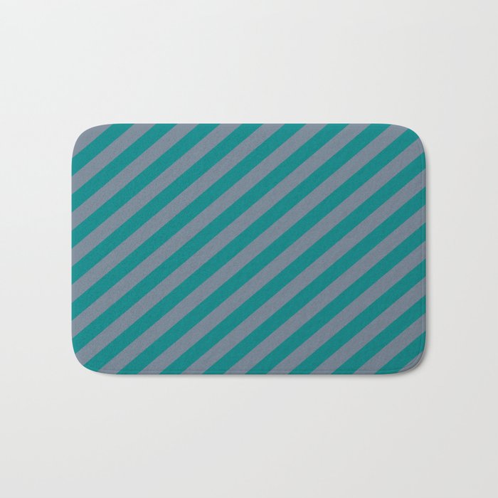 Teal and Slate Gray Colored Striped Pattern Bath Mat