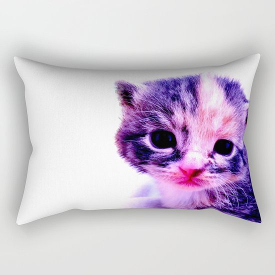 Blue Pink Cute Little Cat Rectangular Pillow