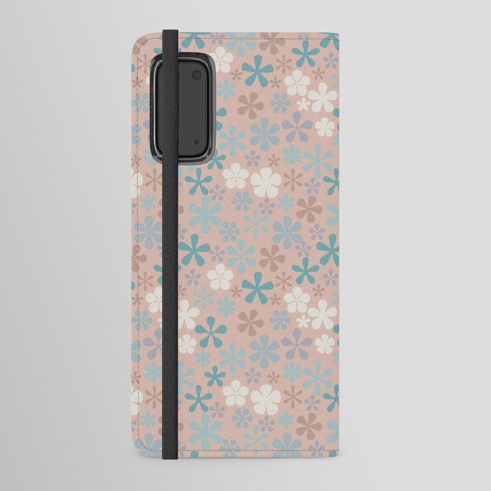 pale peach and blue nautical floral eclectic daisy print ditsy florets Android Wallet Case