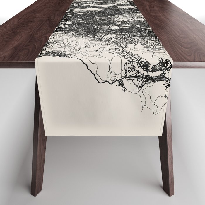 South Africa, Cape Town - Black and White City Map Drawing Table Runner