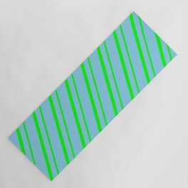[ Thumbnail: Sky Blue & Lime Colored Striped Pattern Yoga Mat ]