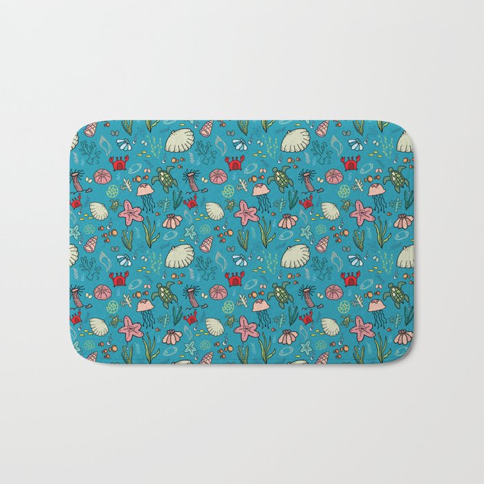 Beach and underwater pattern - fish and turtles and sea shells, oh my! Bath Mat