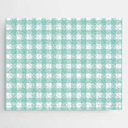Teal Pastel Farmhouse Style Gingham Check Jigsaw Puzzle