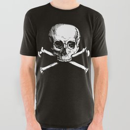 Skull and Crossbones | Jolly Roger | Pirate Flag | Black and White | All Over Graphic Tee