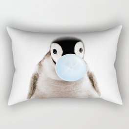 Baby Penguin Blowing Blue Bubble Gum, Baby Boy, Kids Art, Baby Animals Art Print by Synplus Rectangular Pillow