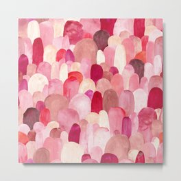 Seamless pattern of pink, red and beige spots. Watercolor illustration.  Metal Print