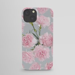 Blush pink gray blue carnations flowers nature photo iPhone Case