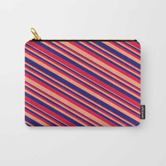 Light Salmon, Midnight Blue & Crimson Colored Lines/Stripes Pattern Carry-All Pouch