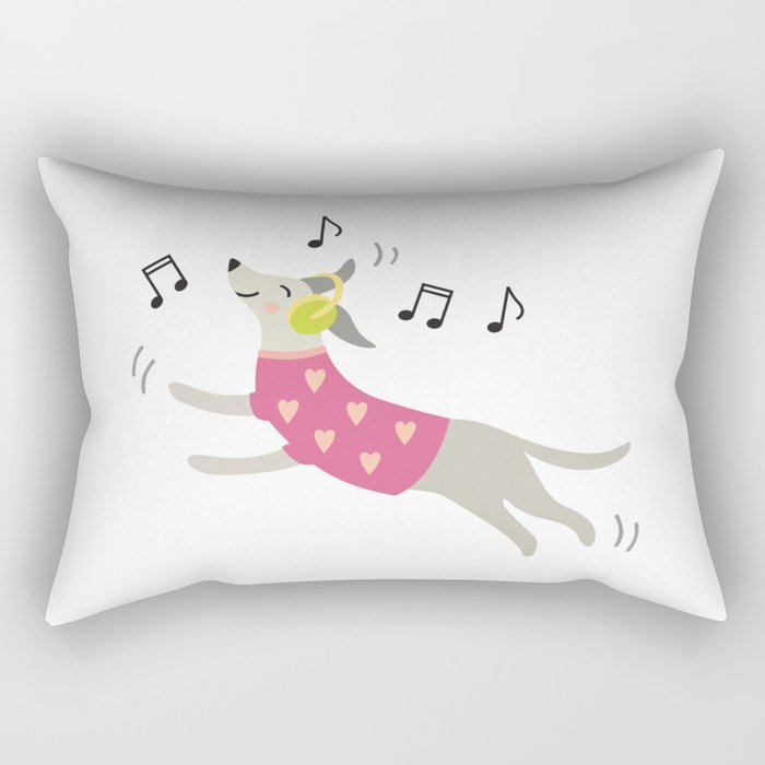 Music lover dancing dog with headphones  Rectangular Pillow