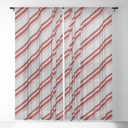 [ Thumbnail: Grey and Dark Red Colored Lined Pattern Sheer Curtain ]
