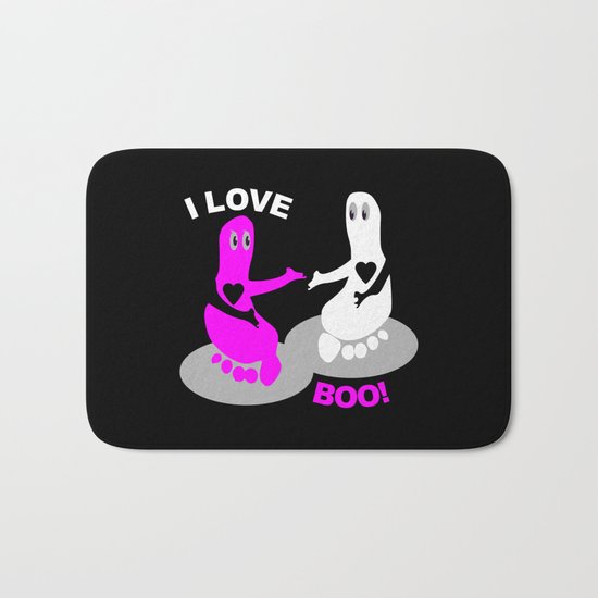I love BOO Pink Footprint ghost Bath Mat