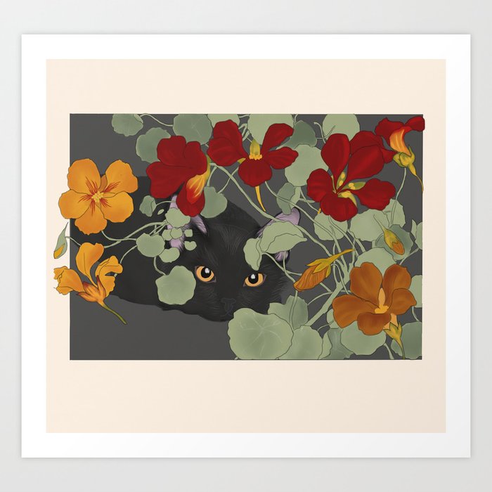 Nasturtium Cat Art Print