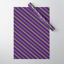 [ Thumbnail: Indigo and Green Colored Striped/Lined Pattern Wrapping Paper ]