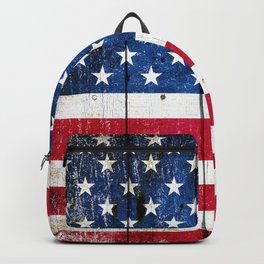 Distressed American Flag On Wood Planks - Horizontal Backpack