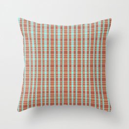 70s Turquoise Blue And Orange Grid Pattern Throw Pillow