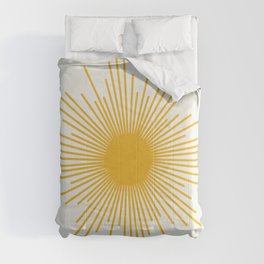 Mustard Yellow Retro Sun on Off White Comforter