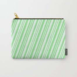 [ Thumbnail: Mint Cream & Light Green Colored Striped Pattern Carry-All Pouch ]