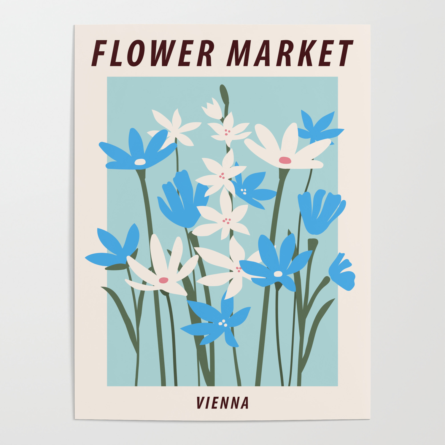 Flower print, Blue flower art, Vienna, Posters aesthetic, Floral art, Vintage poster Poster by Kristinity Art | Society6