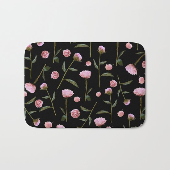 Peonies on Black Bath Mat