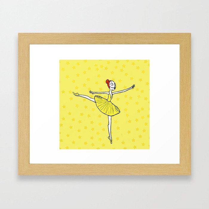 Ballet girl yellow arabesque Framed Art Print