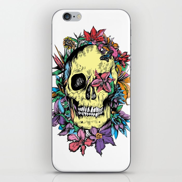 floral skull colorful drawing iPhone Skin