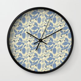Chickadees  in Blue Wall Clock | Pattern, Chickadee, Curated, Illustration, Bird, Massachusetts, Digital, Vector, Nature, Flying 